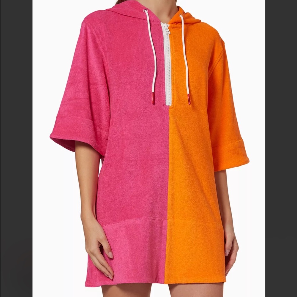 Solid & Striped Women's Pink and Orange Terry Cover Up Dress with Hoodie Size M